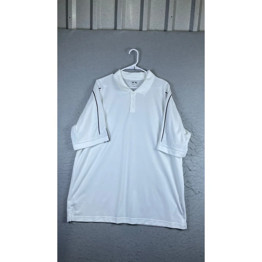 Adidas Polo Shirt Mens XL White Excellent Climalite Golf Short Sleeve Piping